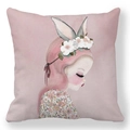 Easter peach skin pillowcase with watercolor girl in rabbit ears and floral design - 18x18 Inch / Pink Bunny Ear Girl (36)