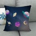 Detailed view of galaxy planet linen pillowcase with moon pattern on a gray sofa - 18x18 Inch / Cartoon Hand Drawn Planets Style (5)