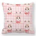 Easter peach skin pillowcase with pink plaid and watercolor bunny bow patterns - 45x45cm / Pink Plaid Watercolor Bunny (33)