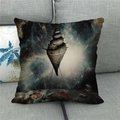 Detailed texture of linen cushion cover featuring a surreal cosmic seashell castle print - 18x18 Inch / Fantasy Conch Castle Style (10)