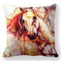 Housse de coussin en peau de pêche avec imprimé aquarelle de chevaux galopants - Motif de Double Cheval Tons Chauds au Pinceau Agile (36)