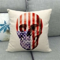 Detailed close-up of a skull print with USA flag pattern on a linen throw pillowcase - Skull US Flag (2)