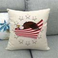Detailed view of the thick linen texture and patriotic eagle print on the square pillowcase - Flying Bald Eagle (4)