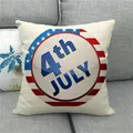 Detail of 4th July linen pillowcase on a sofa featuring stars and stripes patterns - Circular Frame Stars and Stripes Text (13)