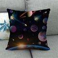 Detailed view of galaxy planet pattern on linen pillow cover on a grey sofa - 18x18 Inch / Blue Purple Deep Galaxy Style (16)