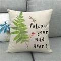 Linen cushion cover with bird and dragonfly print and 'Follow your wild Heart' text - Green Ferns and Dragonfly (4)