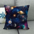Linen decorative pillow cover with space galaxy planet print on a gray fabric sofa - 18x18 Inch / Fine Textured Milky Way Style (17)