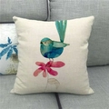 Detailed texture of linen cushion cover featuring watercolor blue bird and pink flower - Blue Bird and Pink Flower (12)