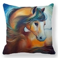 Peinture de cheval à l'aquarelle sur une taie d'oreiller douce avec fond blanc - Motif de Tête de Cheval à Texture Lin Grossier (39)