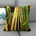Bamboo forest ink painting linen throw pillow cover with green nature patterns - 45x45cm / Realistic Bright Yellow Bamboo Forest (6)