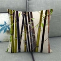 Close-up of linen pillowcase with green bamboo ink painting on a grey sofa - 45x45cm / Black and White Realistic Bamboo Forest (10)