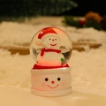 Nahaufnahme einer leuchtenden Schneemann-Kristallkugel vor festlichem Winterhintergrund - Schneemann