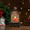 Farol navideño de bronce vintage con Papá Noel y luz LED cálida para decoración festiva - Estilo Papá Noel Sentado
