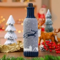 Housse de bouteille de vin de Noël tricotée bleue avec motif cerf pour décor de fête - Cerf