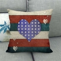 Linen pillow cover with patriotic American flag heart and stars on vintage stripes - 18x18 Inch / Blue Large Heart Star (10)