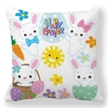 Easter peach skin pillowcase with white cartoon bunny and colorful eggs pattern - 45x45cm / Happy Easter Eggs (36)