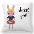 Easter rabbit peach skin cushion cover with Sweet Girl cartoon bunny and flower bouquet - 45x45cm / Sweet Pink Bunny (39)