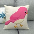 Federa per cuscino in lino con uccello rosa per decorazione del divano di casa - Stile Uccello Rosa Cartone Animato (1)