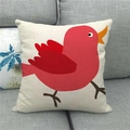 Federa in lino beige con uccellino rosso a cartone animato su un divano in tessuto grigio - Stile Grosso Uccello Rosso Cartone Animato (4)