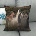Linen cushion cover featuring galloping horses print displayed on a modern grey sofa - Running Herd Style (6) / 45x45cm