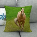 Detail of linen pillowcase with realistic brown horse print on a grey textured sofa - Light Brown Horse Style (7) / 45x45cm