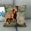 Detailed texture of a linen horse throw pillow placed on a gray fabric sofa - Wilderness Gallop Style (8) / 45x45cm