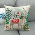 Detailed texture of linen Christmas pillowcase featuring a festive reindeer design - 45x45cm / Reindeer and Saddle Series (16)