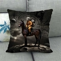 Detail of linen throw pillow featuring an astronaut riding a horse on the moon surface - Astronaut Riding Style (12) / 45x45cm