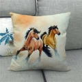 Linen cushion cover featuring galloping wild horses on a gray sofa for home decor - Warm Brown Horse Style (17) / 45x45cm