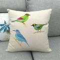 Detailed texture of birds and branches watercolor print on linen throw pillow cover - Three Realistic Style Birds (11)