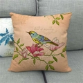 Detailed linen cushion cover texture featuring watercolor bird and pink magnolia print - Songbird Magnolia (15)