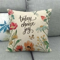 Linen pillow cover with floral wreath and 'today choose joy' text on a grey sofa - Floral Dragonfly Pattern (3)