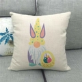 Close-up of Easter gnome with bunny ears print on linen throw pillow case fabric - Standard Square / Gnome with Bunny Ears and Egg Basket (14)