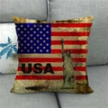 Vintage USA σημαία λινή μαξιλαροθήκη με το Άγαλμα της Ελευθερίας σε γκρι καναπέ - Vintage Ελευθερία ΗΠΑ