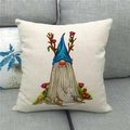 Linen Easter gnome pillow case with colorful eggs and flowers on a grey sofa - Standard Square