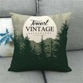 Detaillierte Textur des Leinen-Kissenbezugs mit einem Vintage-Waldlandschafts-Design - Vintage Waldlandschaft (3)