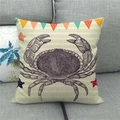 Detailed texture of watercolor crab and sea stars printed on a linen throw pillow cover - Beige Striped Background Sketch Crab (9)