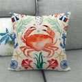 Detailed view of watercolor crab and seashell motifs on linen blend throw pillow cover - Orange Crab Nautical Flags Simple Style (10)