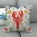 Detailed close-up of nautical pillow cover featuring a red lobster and marine elements - Big Lobster Lighthouse Helm Nautical Style (11)