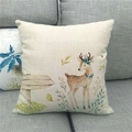 Detail of cute farm deer illustration on a linen throw pillowcase on a grey sofa - Autumn Botanical Deer (6) / 18x18 Inch