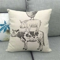 Detail of linen pillowcase featuring vintage farmhouse animal sketches on a grey sofa - Stacked Farm Animals Sketch (7) / 18x18 Inch