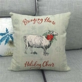 Linen Christmas pillow cover with farmhouse sheep design and Holiday Cheer text - Christmas Style Sheep (9) / 18x18 Inch