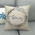 Détail d'une housse de coussin en lin avec couronne florale de février - Couronne Thème Février