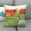 Linen farmhouse Christmas pillow cover with cow and goat motifs on a cozy grey sofa - Realistic Farm Cow and Goat (16) / 18x18 Inch