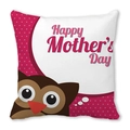 Macro shot of Happy Mother's Day peach skin cushion cover featuring a cute owl and pink dots - Pink Polka Dot Owl (1) / 18x18 Inch