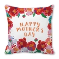 Detailed view of square pillowcase with floral border and Happy Mother's Day text - Red Pink Floral Border (2) / 18x18 Inch