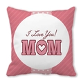 Macro detail of square peach skin pillowcase with pink diagonal stripes and I Love You MOM text - Pink Twill Round Frame (3) / 18x18 Inch
