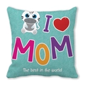 Funda de cojín piel de melocotón con diseño de cebra y texto I LOVE MOM para el día de la madre - Estilo Cebra con Plumas Azul Verdoso (2)