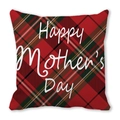 Detailed view of square red and green plaid pillowcase with Happy Mother's Day print - Red Green Tartan Plaid (8) / 18x18 Inch