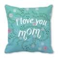 Detail view of I love you mom peach skin pillowcase with teal fabric and floral design - 18x18 Inch / Lake Blue I Love You Mom Style (6)